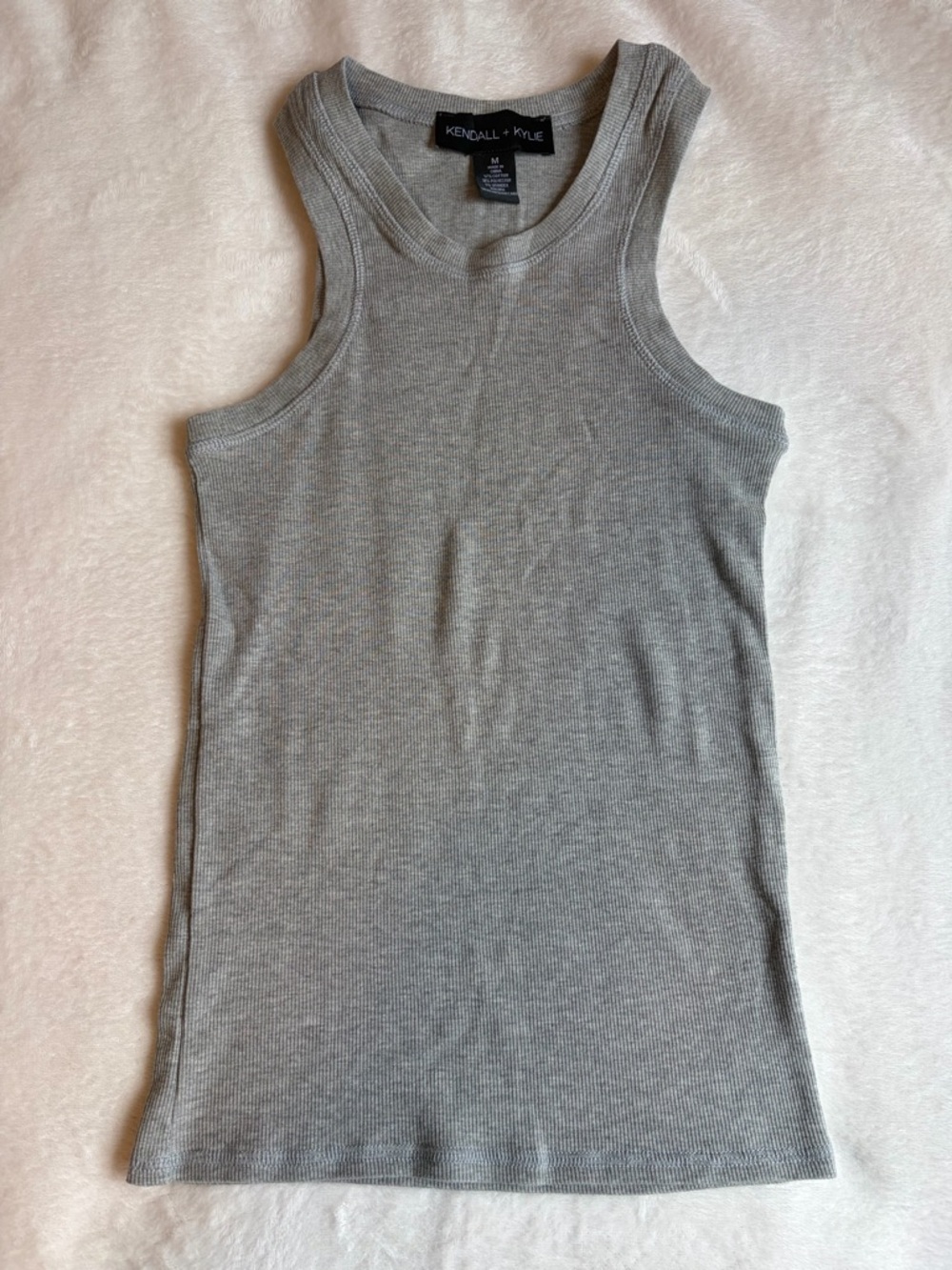Kendall & Kylie Gray Ribbed Racerback Tank Top